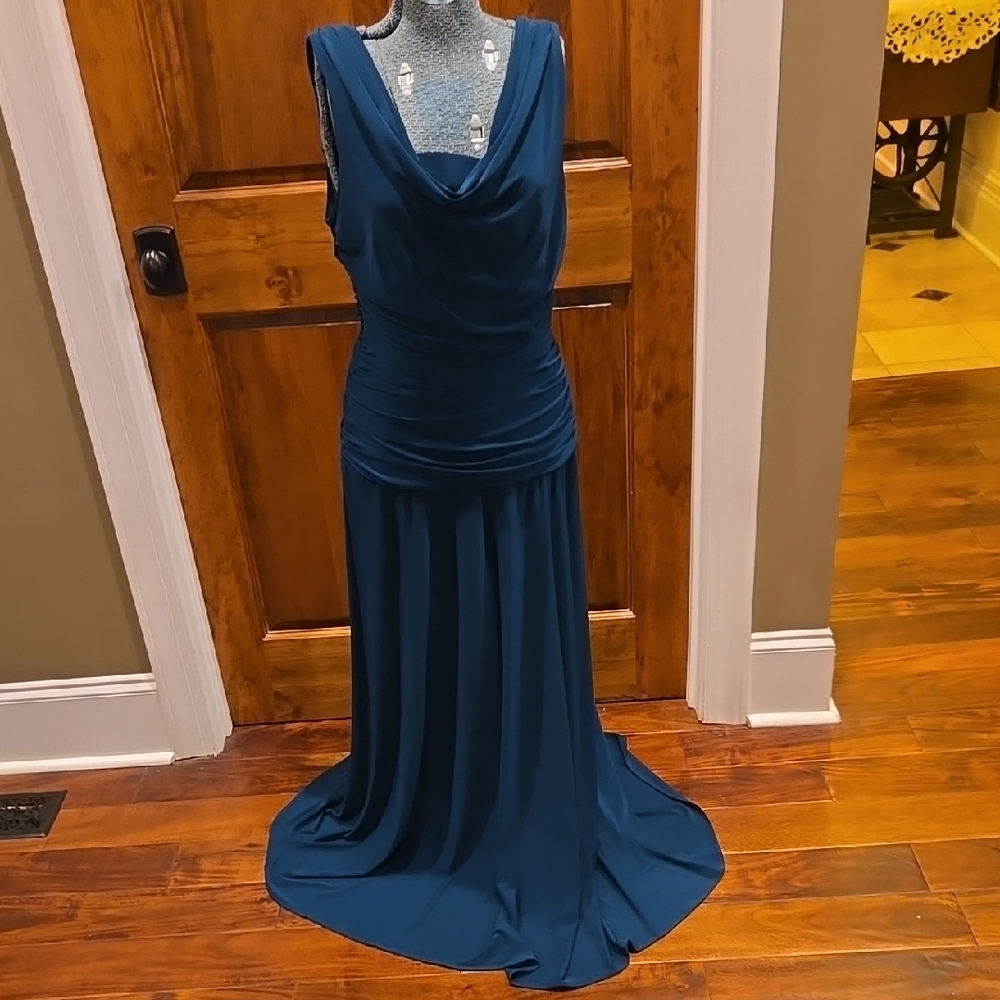 Night Way Collections Blue Ruched Maxi Gown